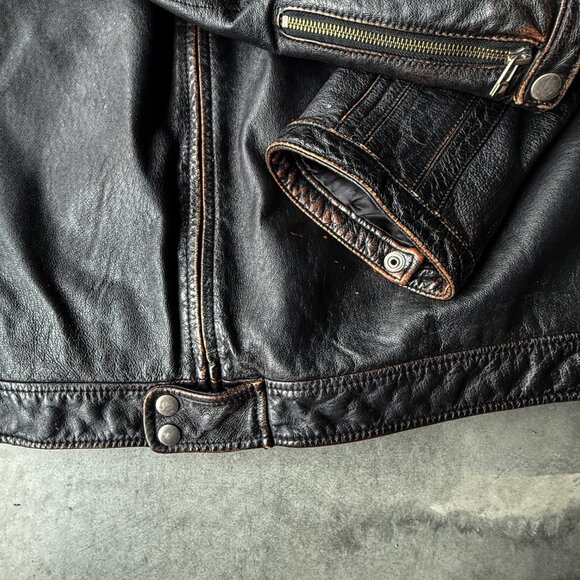 DANIER - Distressed Mens Leather Moto Jacket - 2XLT - Picture 5 of 10
